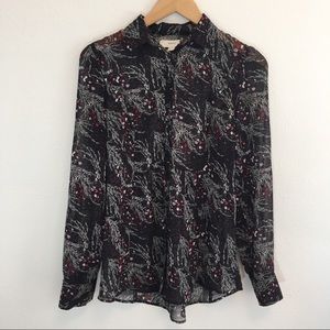 UO Pins and Needles black floral button blouse S